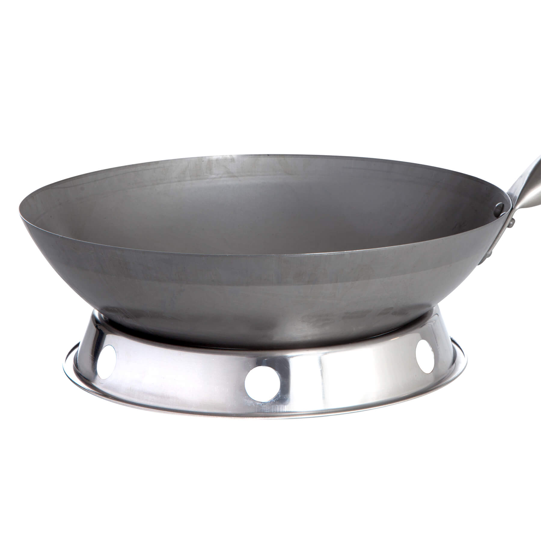 Padella wok cinese originale, Ø 33 cm e anello wok in acciaio inossidabile