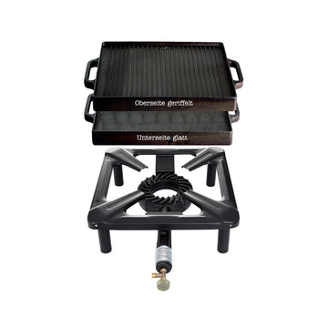 Set sgabello (piccolo) con piastra grill in ghisa 38 x 38 cm - senza dispositivo di sicurezza accensione