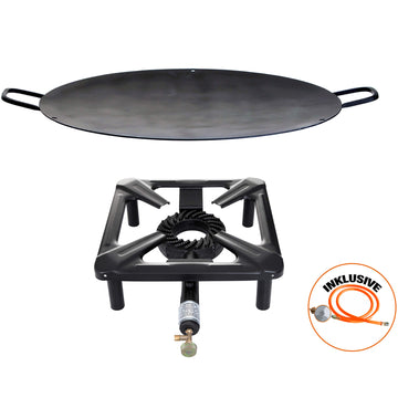 Set sgabello (piccolo) con ciotola wok/grill in ferro Ø 50 cm con tubo del gas e regolatore