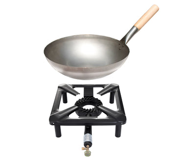 Set sgabello (grande) con wok in acciaio Ø 30 cm - senza dispositivo di sicurezza accensione