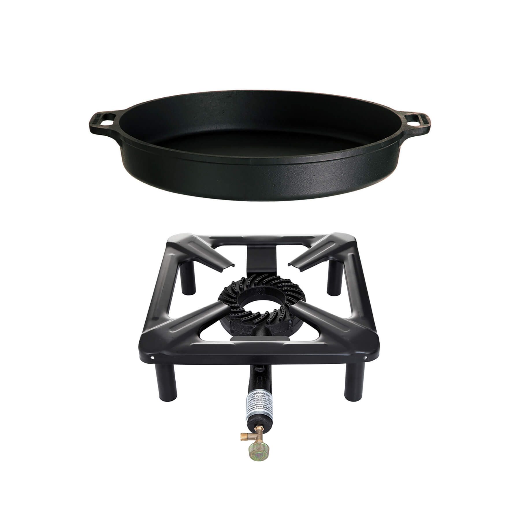 Hockerkocher-Set (groß) mit Gusseisenpfanne  Ø 40 cm - ohne Zündsicherung