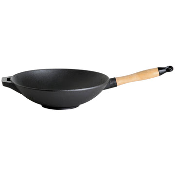 Wok in ghisa con manico in legno Ø 30 cm