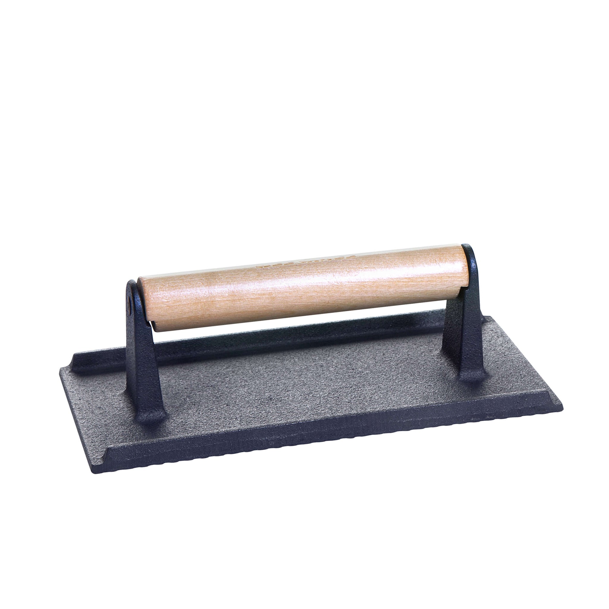 Pressa per carne e hamburger in ghisa con manico in legno 21x11x7 cm